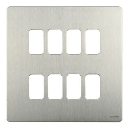 Schneider 8-Gang Screwless Grid Cover Plate Stainless Steel with Mounting Frame