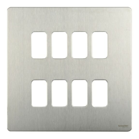 Schneider 8-Gang Screwless Grid Cover Plate Stainless Steel with Mounting Frame