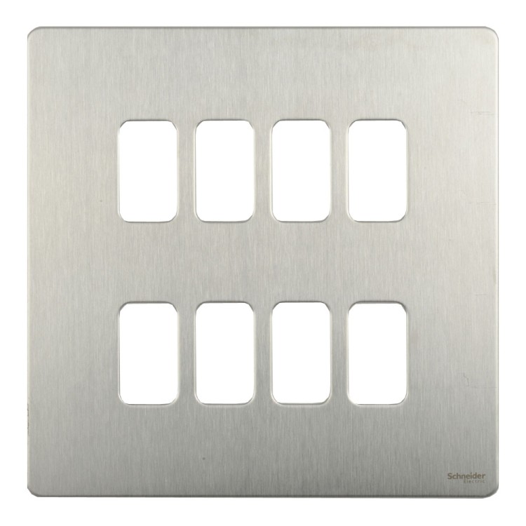 Schneider 8-Gang Screwless Grid Cover Plate Stainless Steel with Mounting Frame